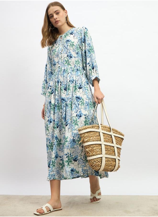 Floral Printed Midi A-Line Dress