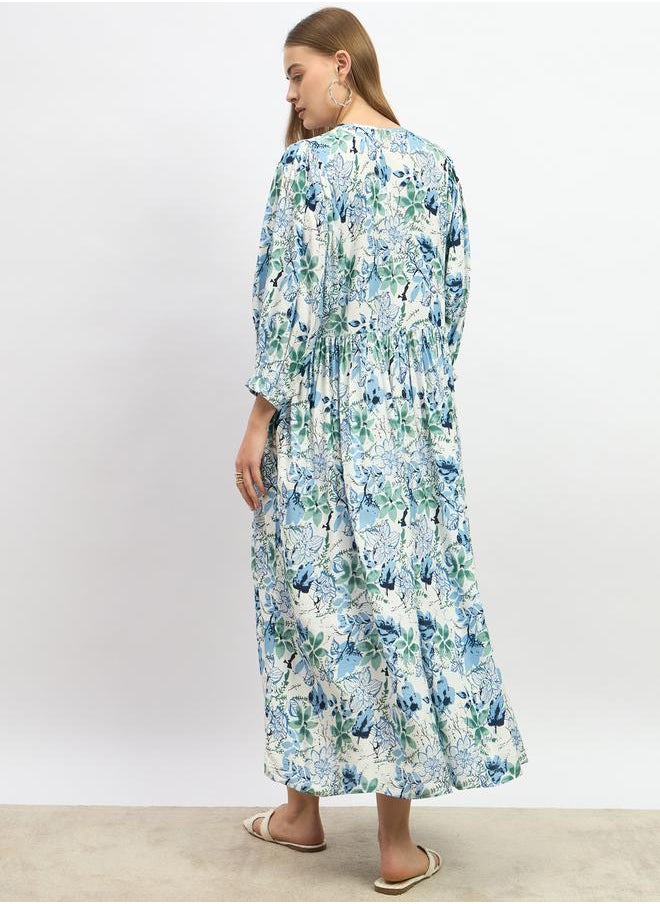 Floral Printed Midi A-Line Dress