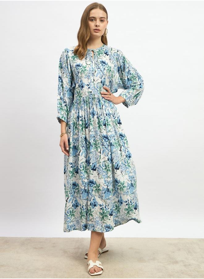 Floral Printed Midi A-Line Dress