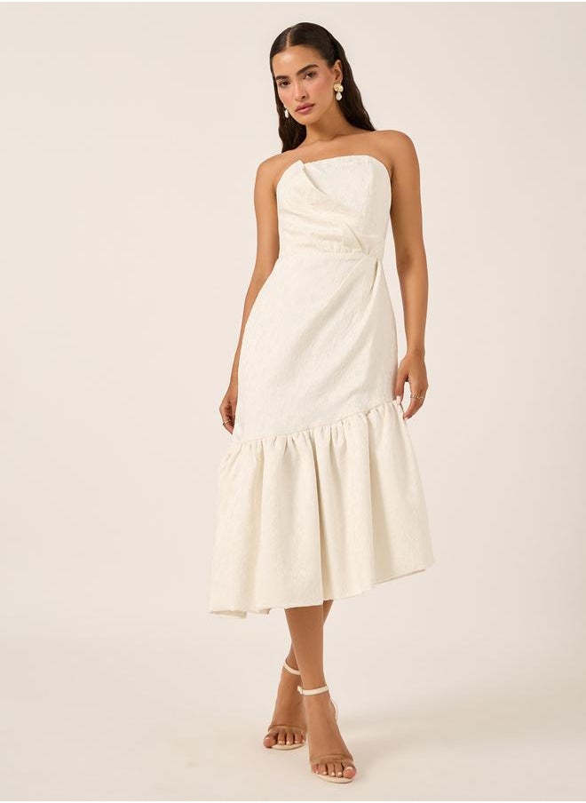 Bandeau Neck Sleeveless A-Line Midi Dress