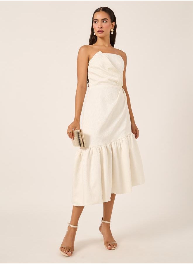 Bandeau Neck Sleeveless A-Line Midi Dress