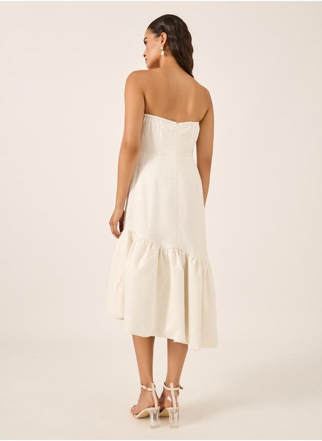 Bandeau Neck Sleeveless A-Line Midi Dress