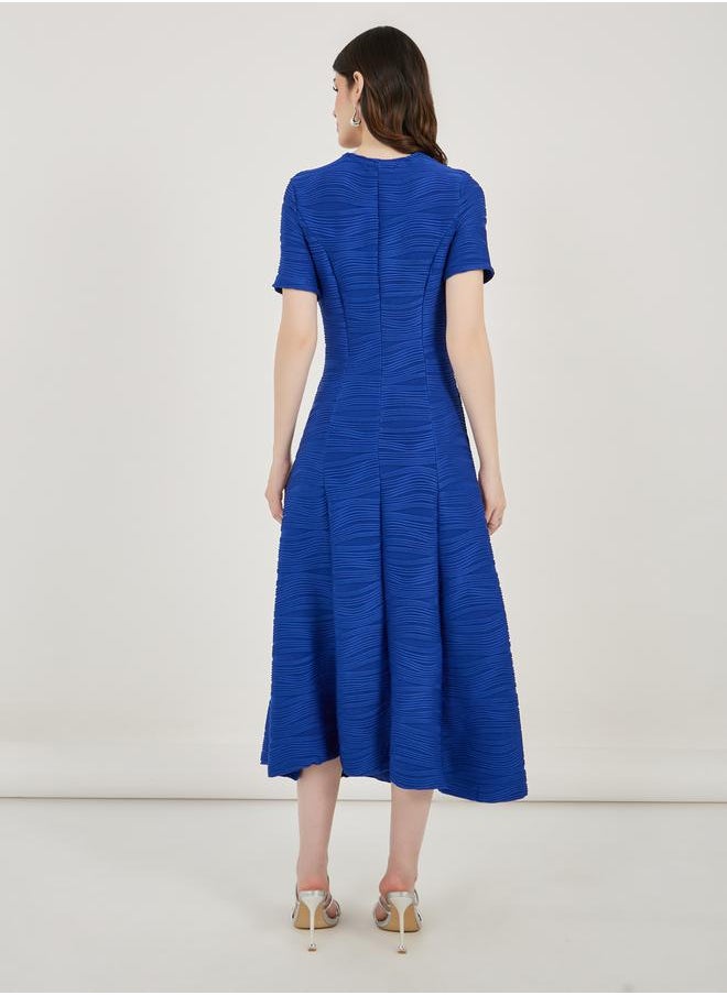 Textured A-Line Midi Dress with Box Pleat