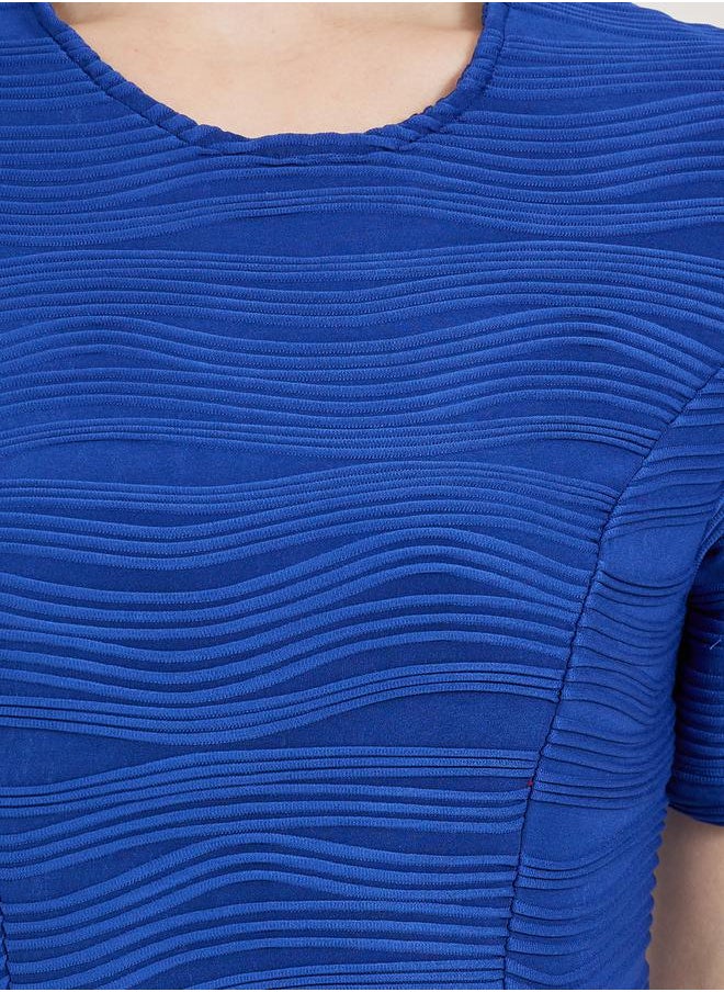 Textured A-Line Midi Dress with Box Pleat