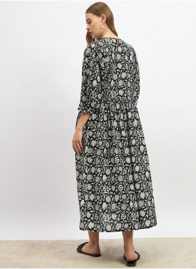 Floral Printed A-Line Midi Dress