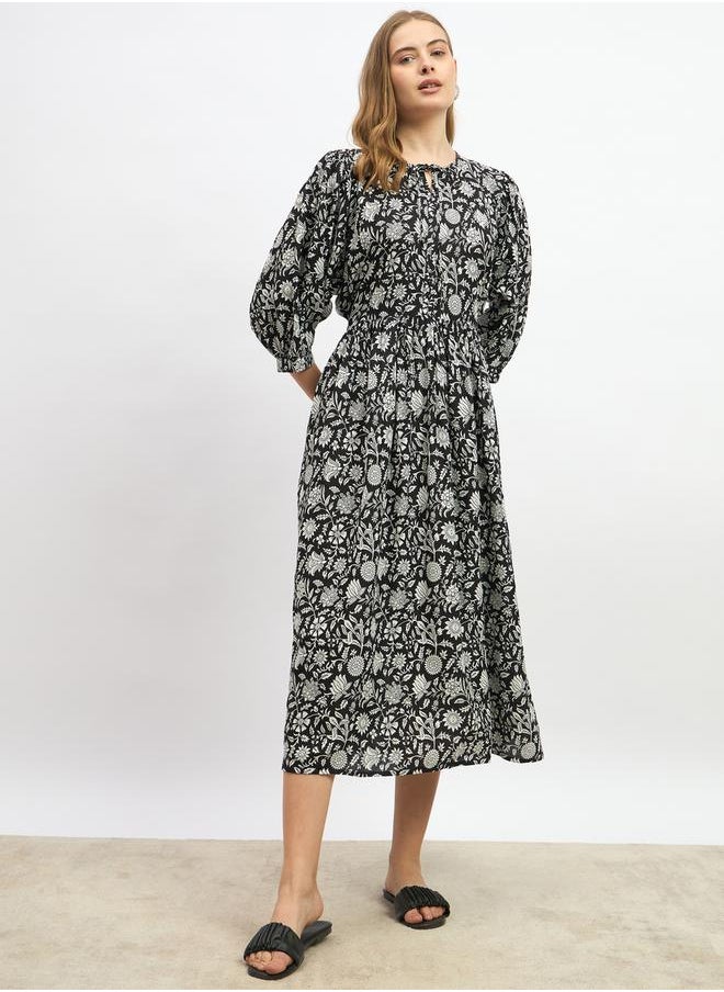 Floral Printed A-Line Midi Dress