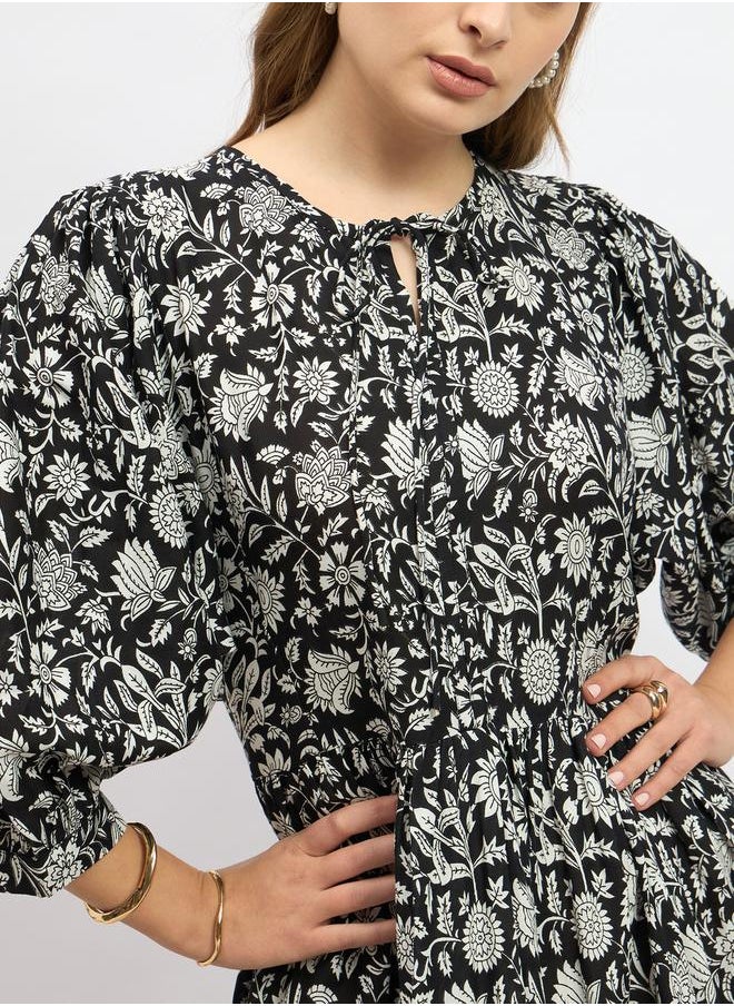 Floral Printed A-Line Midi Dress