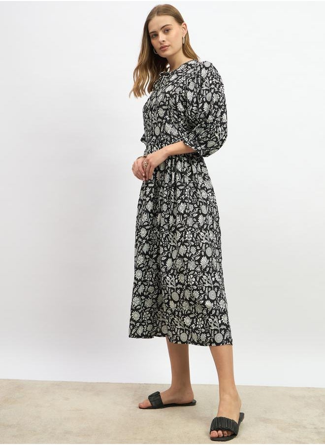 Floral Printed A-Line Midi Dress