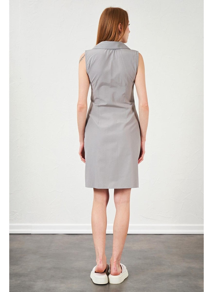 Women's Gray Shirt Button-Front Sleeveless Poplin Dress