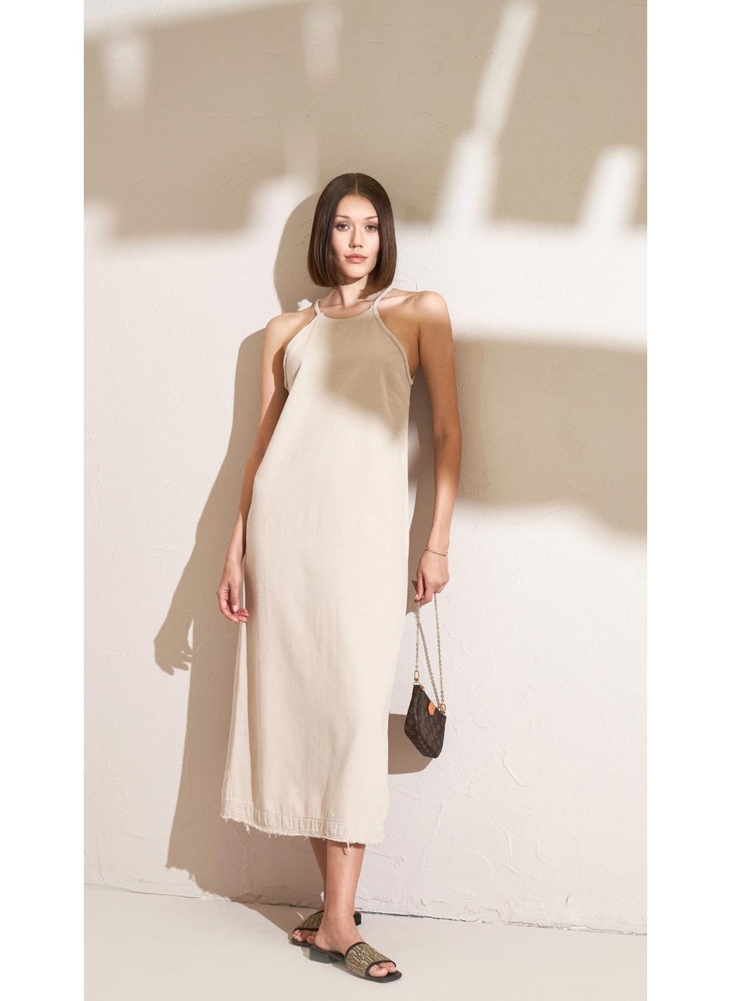 Women's Stone Hem Tasseled Rope Strapped Long Dress
