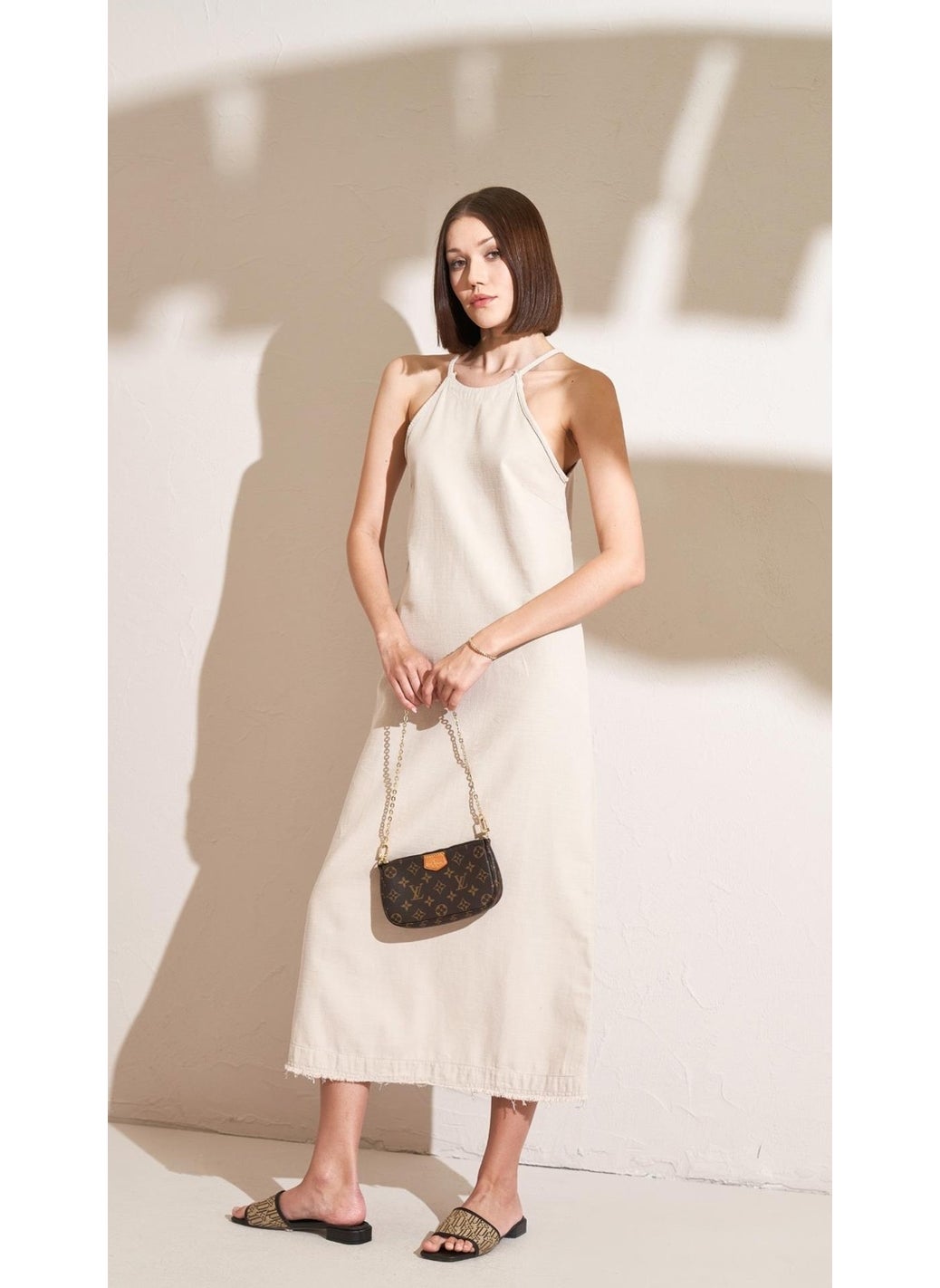 Women's Stone Hem Tasseled Rope Strapped Long Dress