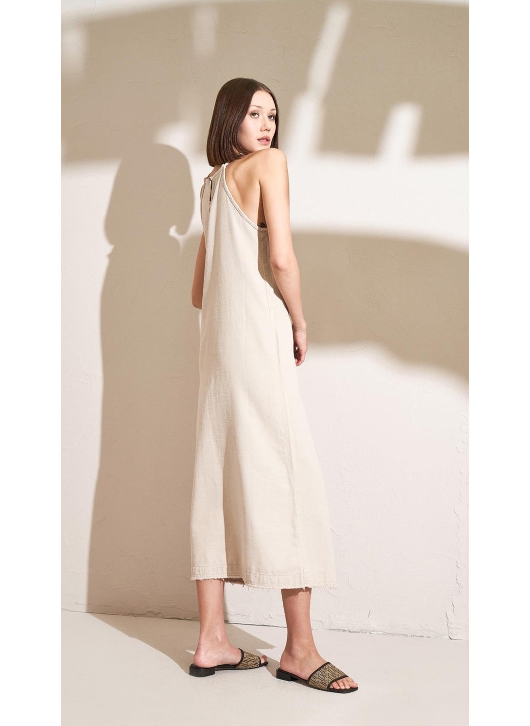 Women's Stone Hem Tasseled Rope Strapped Long Dress