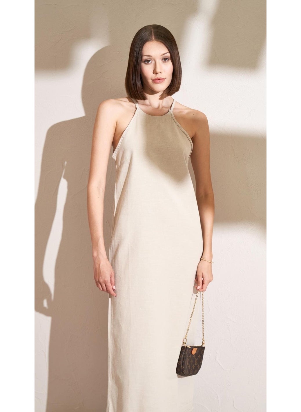 Women's Stone Hem Tasseled Rope Strapped Long Dress