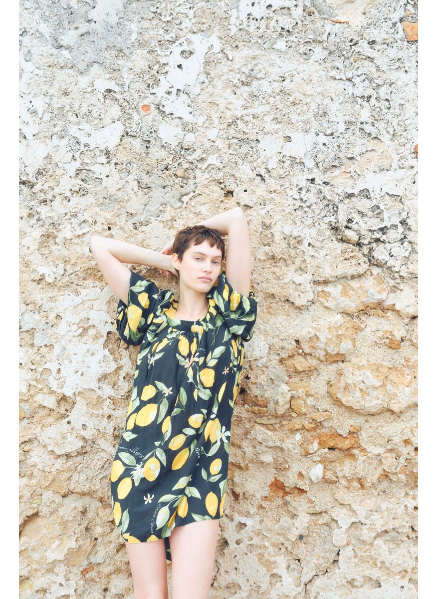 Balloon-Sleeved Tunic Dress