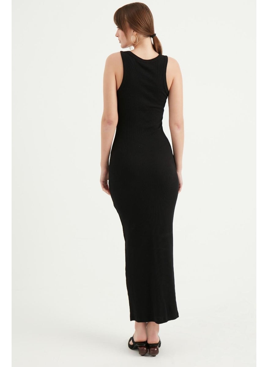Women's Black Halter Neck Long Camisole Basic Dress