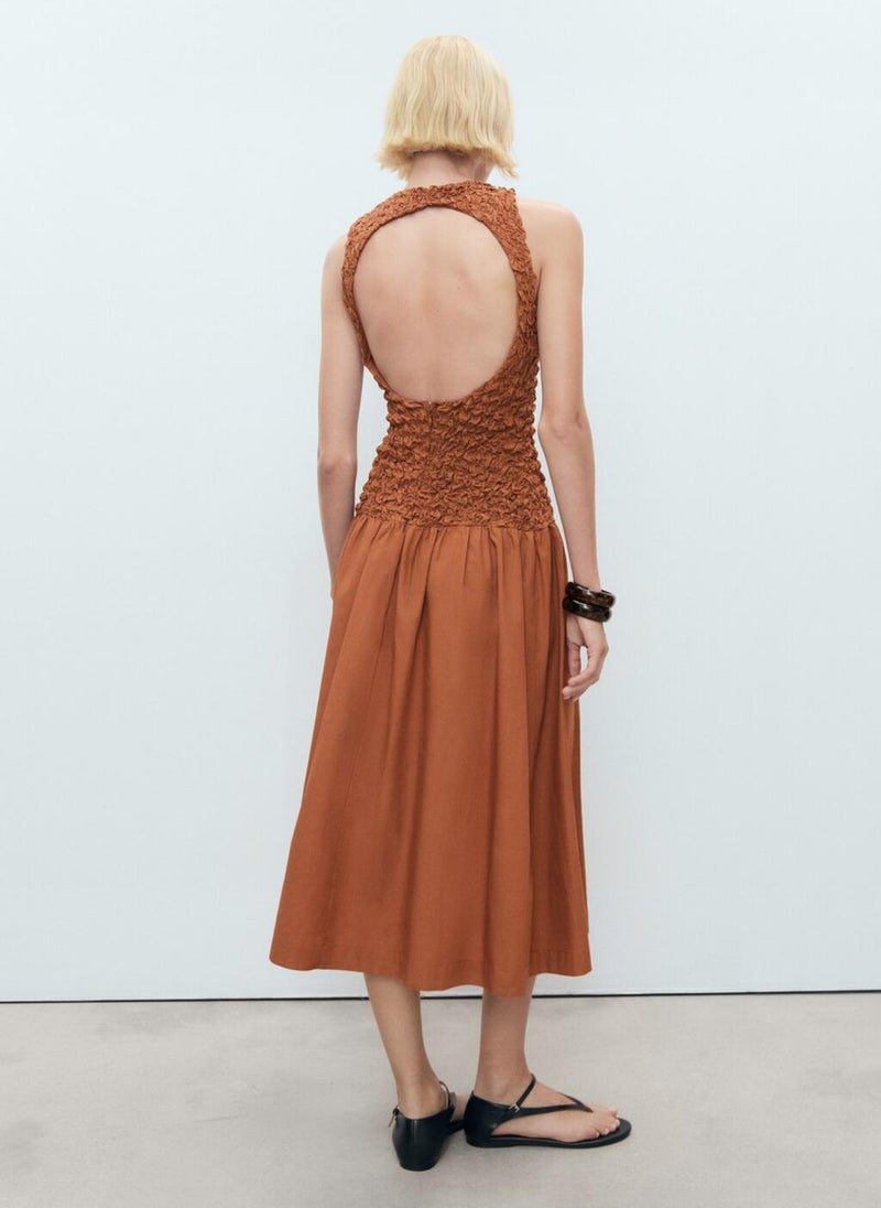 Combined Open-Back Textured Dress