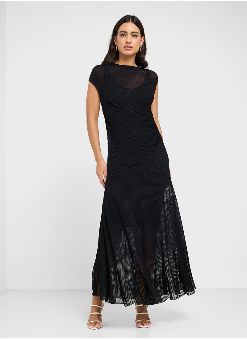 Celyina Engineered Sheer Detail Knitted Midi Dress