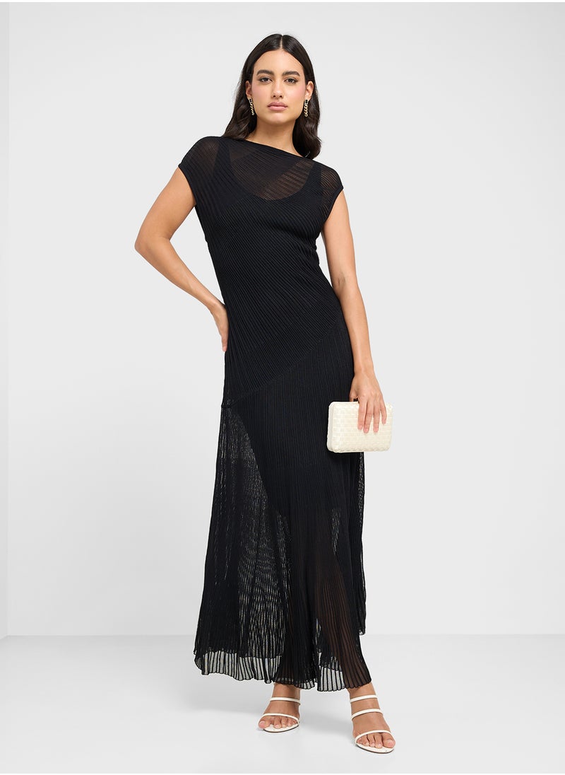 Celyina Engineered Sheer Detail Knitted Midi Dress