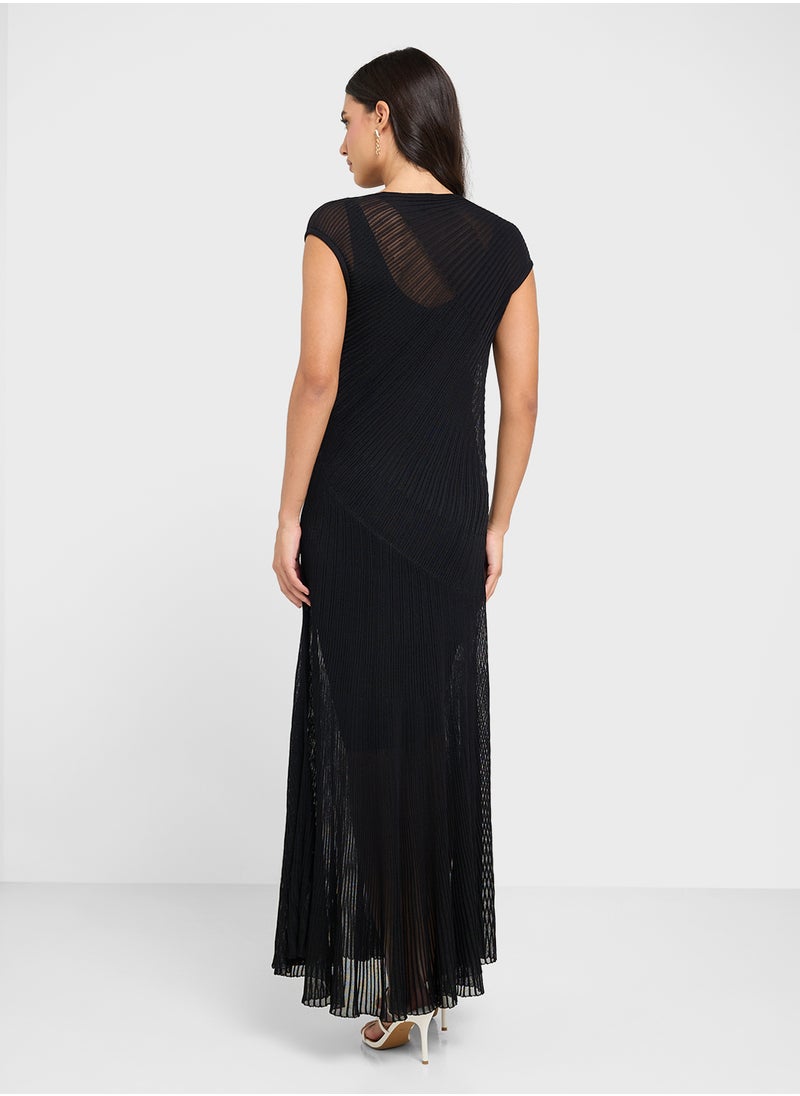 Celyina Engineered Sheer Detail Knitted Midi Dress
