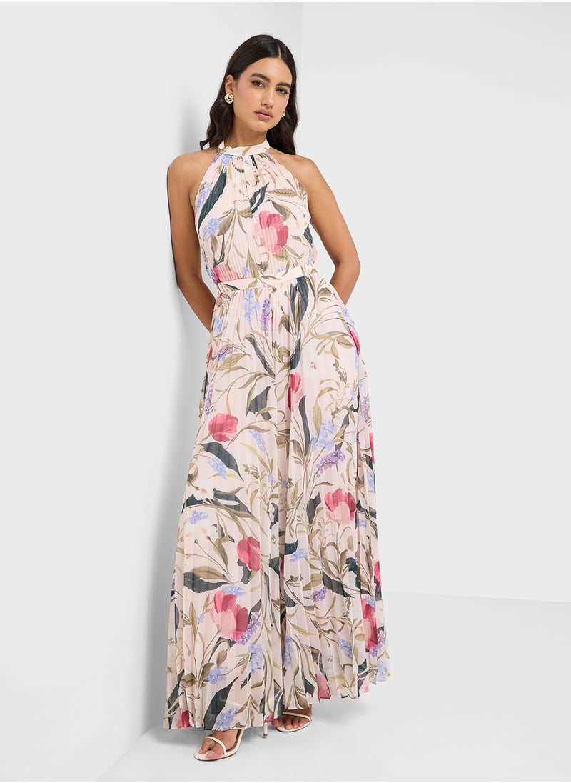 Curcloa Pleated Wide Leg Jumpsuit