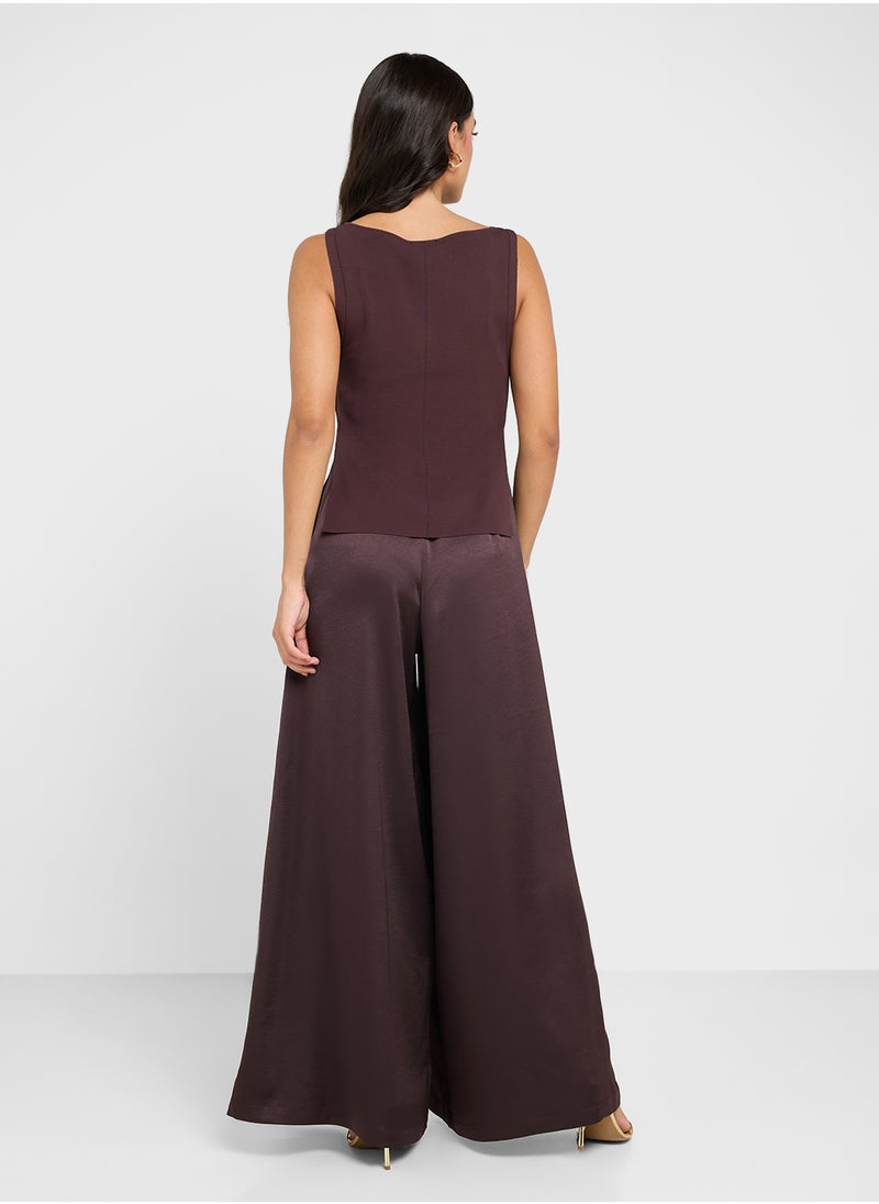Wide Leg Satin Jumpsuit