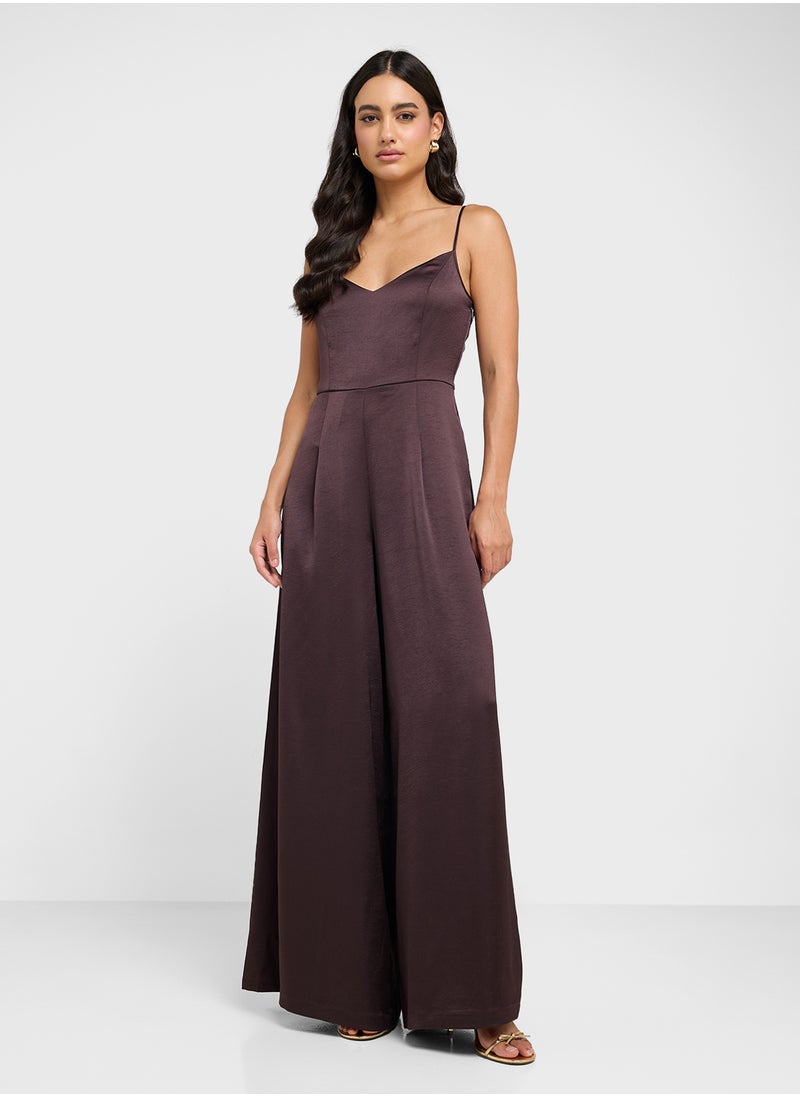 Wide Leg Satin Jumpsuit