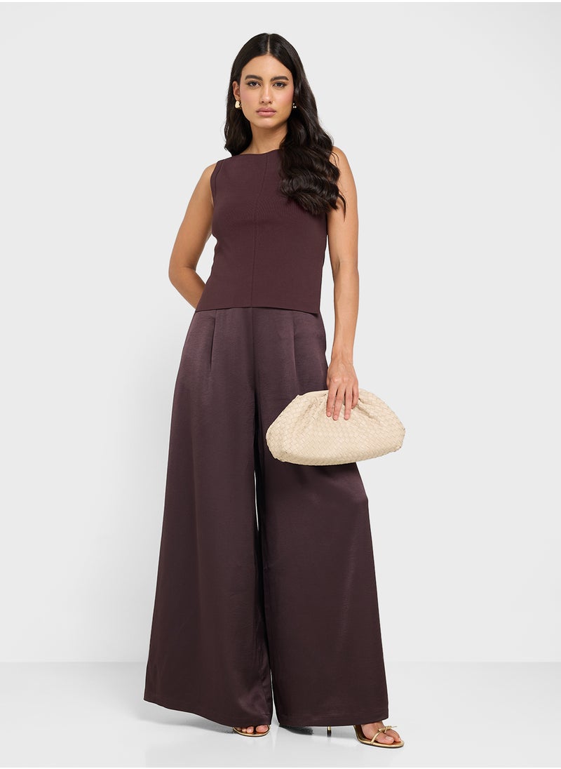 Wide Leg Satin Jumpsuit