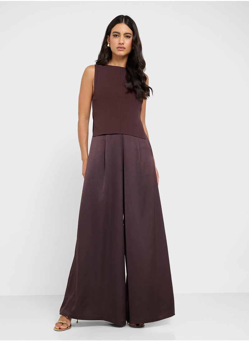 Wide Leg Satin Jumpsuit