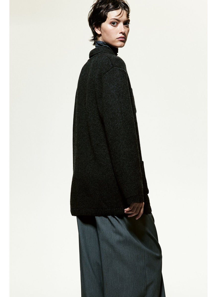Rib-Knit Wool Cardigan