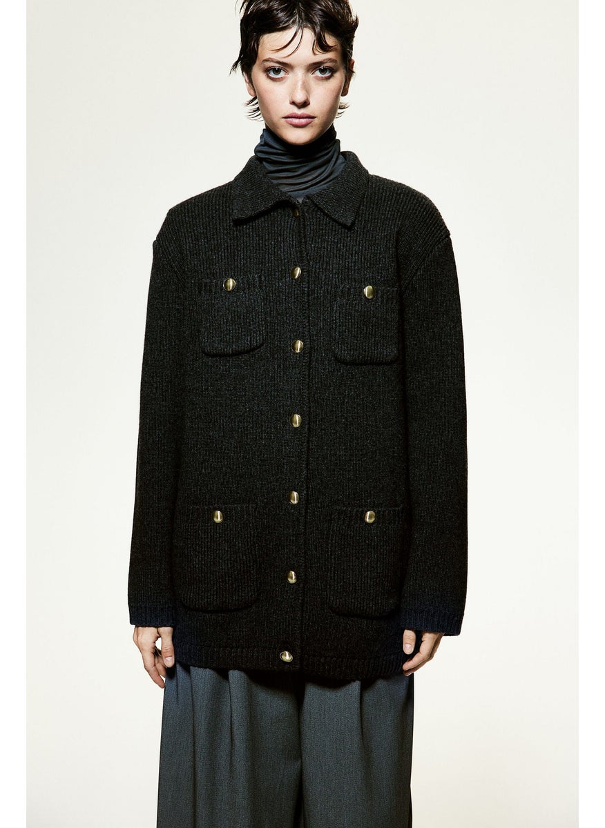 Rib-Knit Wool Cardigan