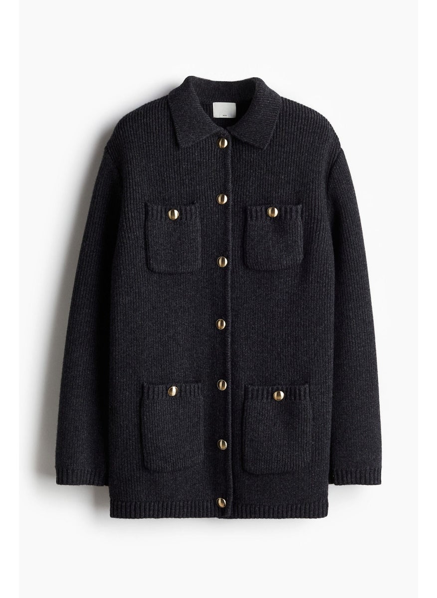 Rib-Knit Wool Cardigan