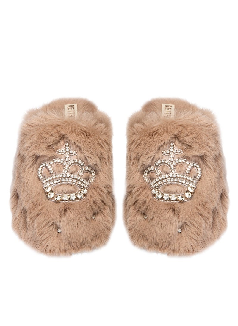 Finley Mink Luxury Plush Diamanté Embellished Handmade Slipper