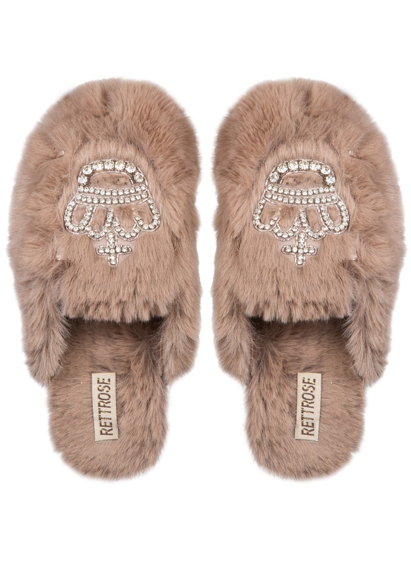 Finley Mink Luxury Plush Diamanté Embellished Handmade Slipper