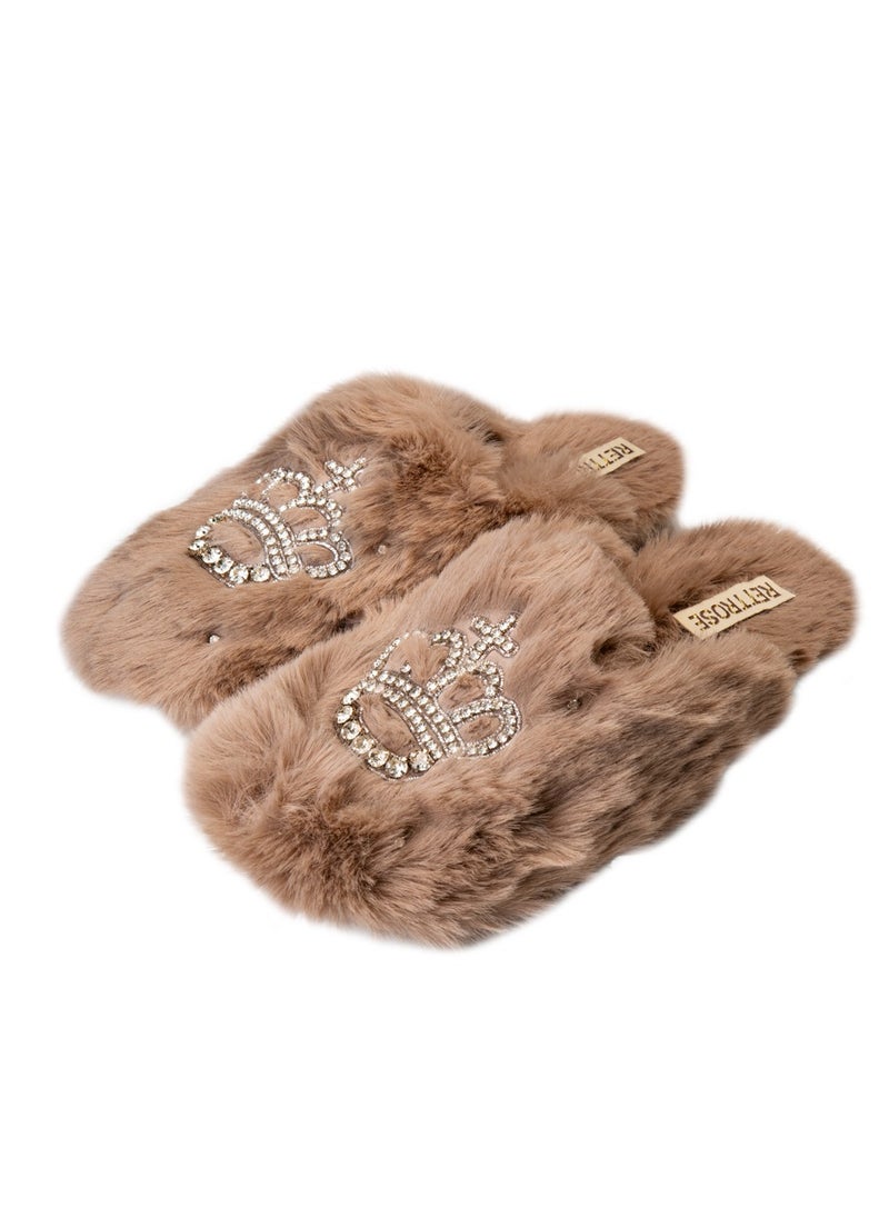 Finley Mink Luxury Plush Diamanté Embellished Handmade Slipper