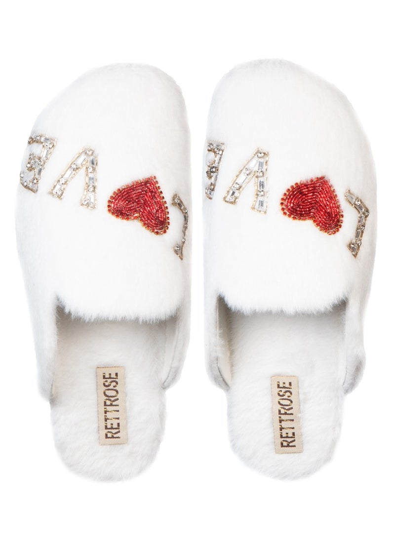 Anastasia Cream Luxury Plush Diamanté Embellished Handmade Slipper