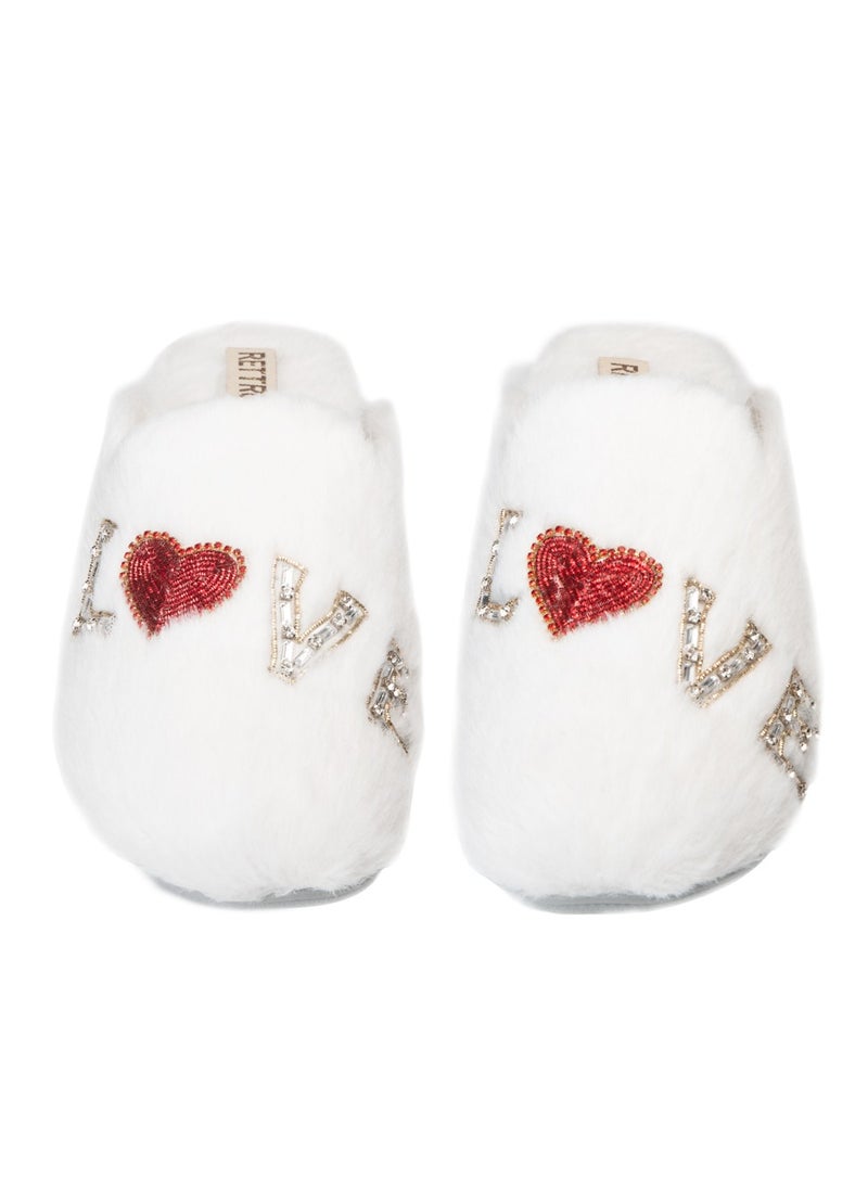 Anastasia Cream Luxury Plush Diamanté Embellished Handmade Slipper