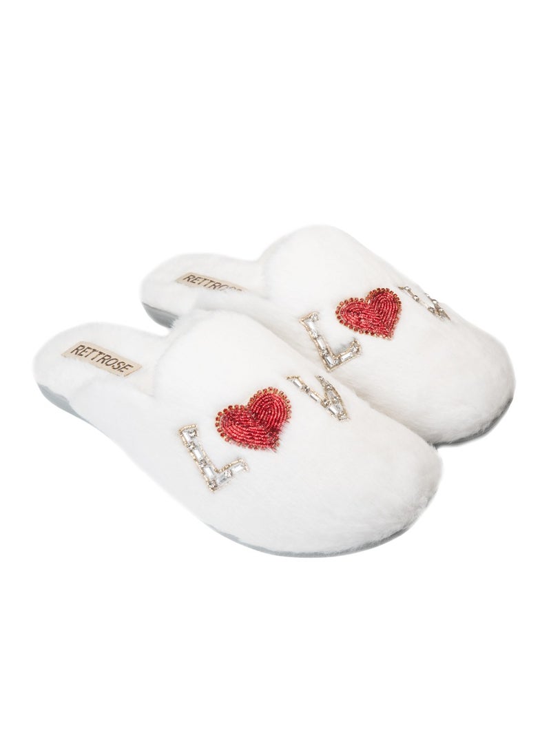 Anastasia Cream Luxury Plush Diamanté Embellished Handmade Slipper