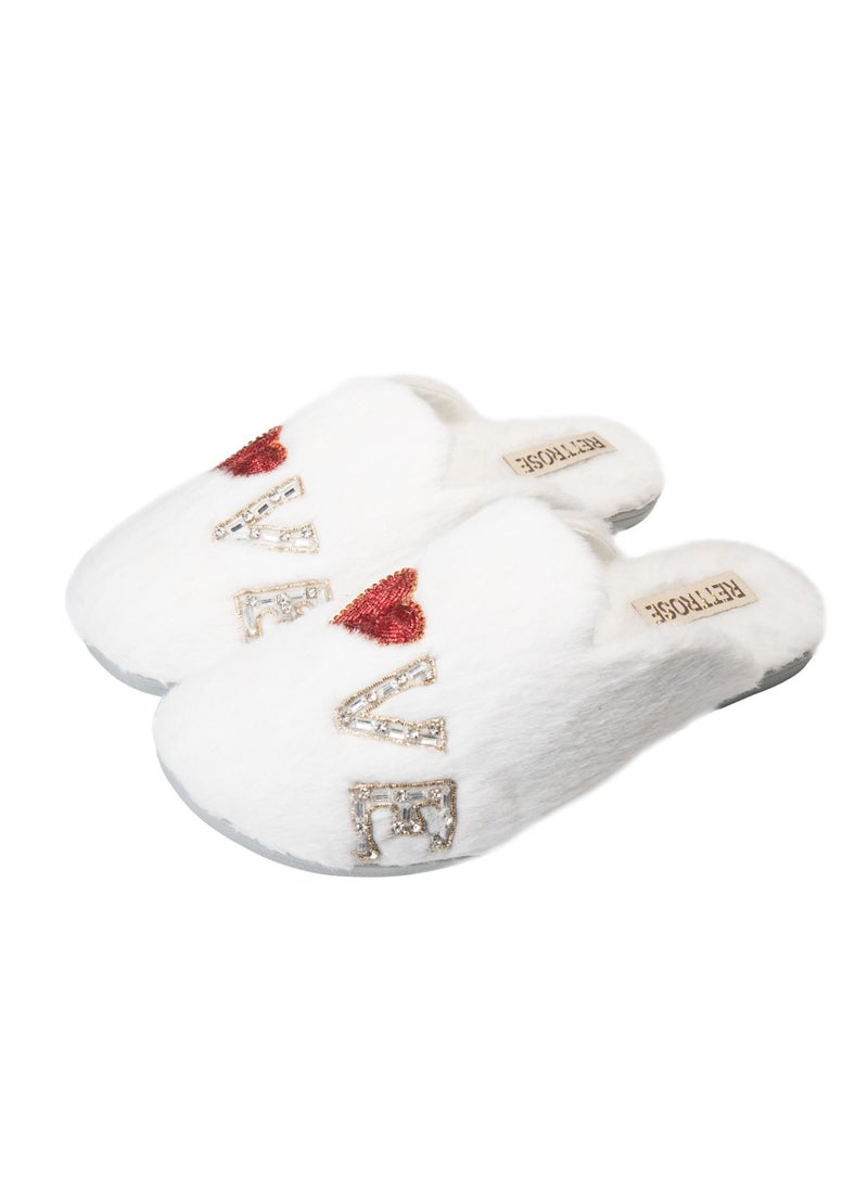 Anastasia Cream Luxury Plush Diamanté Embellished Handmade Slipper