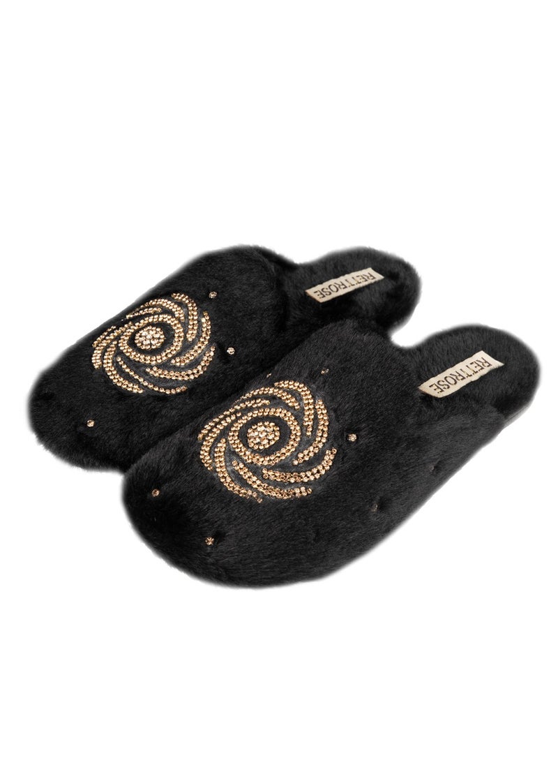 Morgan Noir Luxury Plush Diamanté Embellished Handmade Slipper