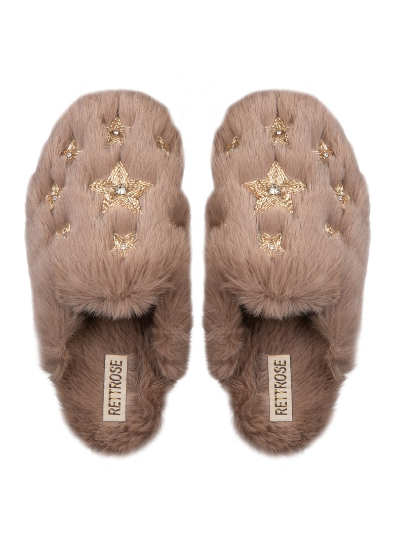 Saylor Mink Luxury Plush Diamanté Embellished Handmade Slipper