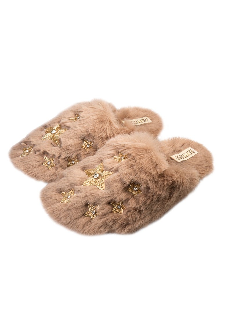 Saylor Mink Luxury Plush Diamanté Embellished Handmade Slipper