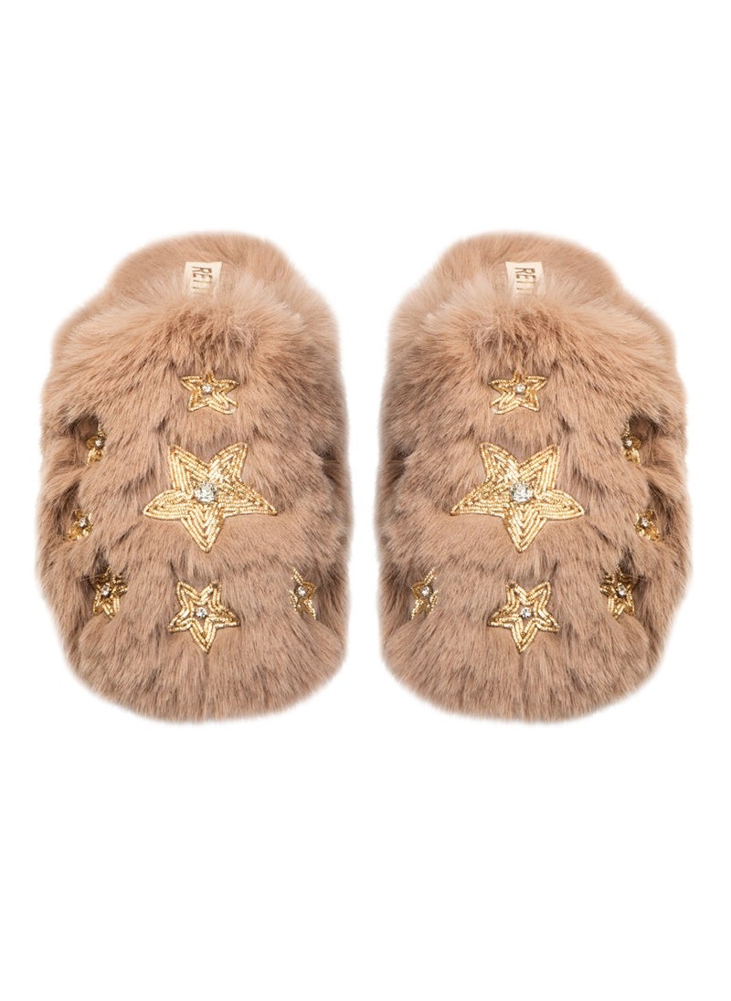 Saylor Mink Luxury Plush Diamanté Embellished Handmade Slipper