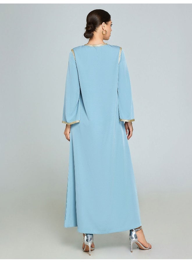 Handcrafted Beaded V-Neck Long Sleeve Kaftan Dress