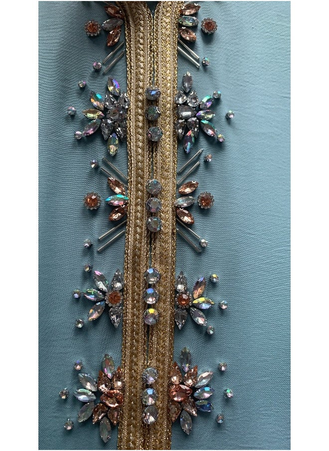 Handcrafted Beaded V-Neck Long Sleeve Kaftan Dress