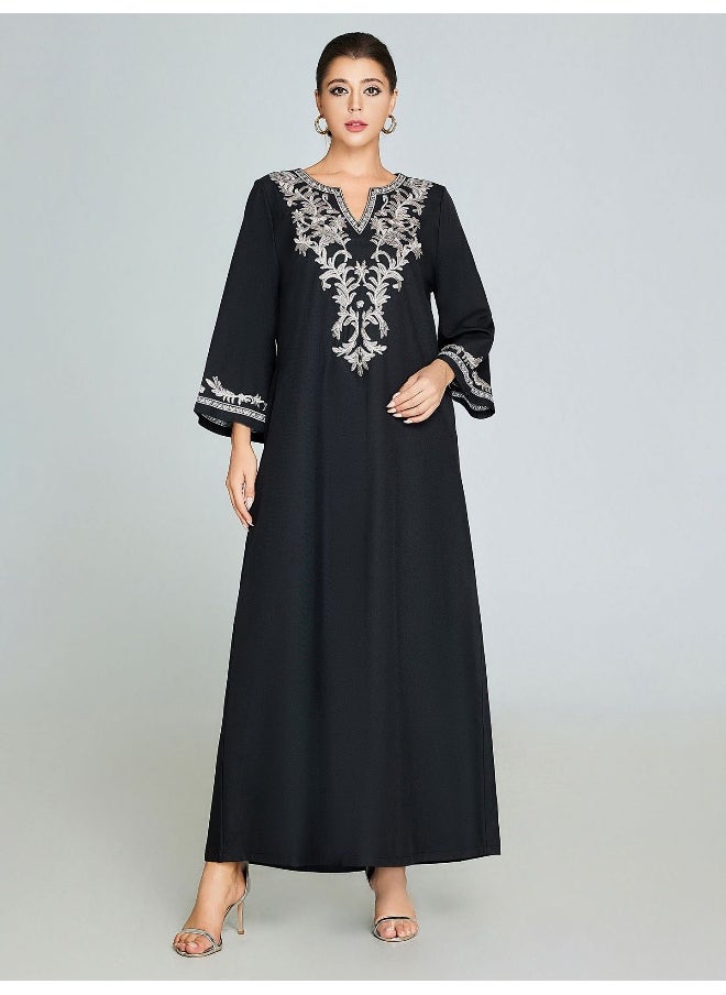 Elegant Handmade Embroidered Bell Sleeve Kaftan Robe
