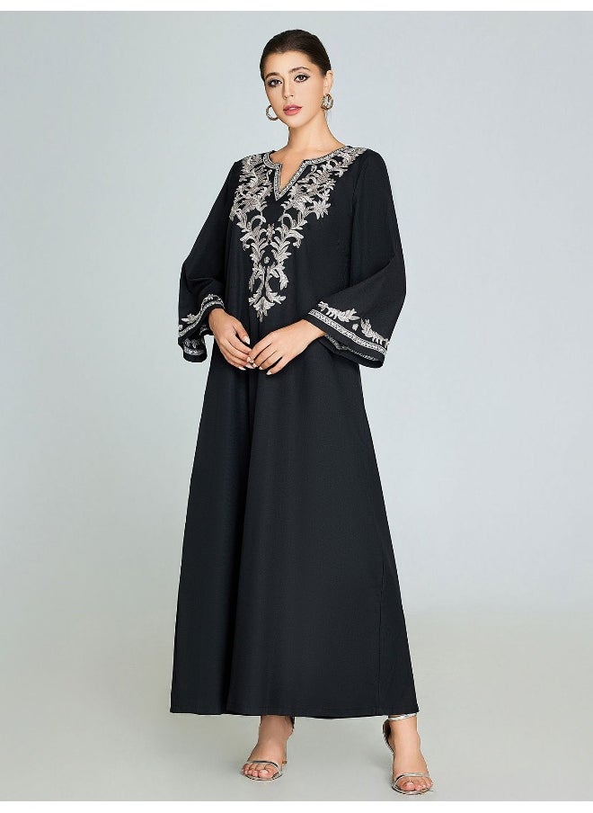 Elegant Handmade Embroidered Bell Sleeve Kaftan Robe