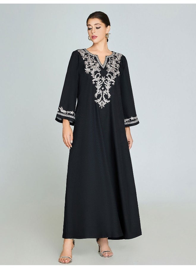 Elegant Handmade Embroidered Bell Sleeve Kaftan Robe