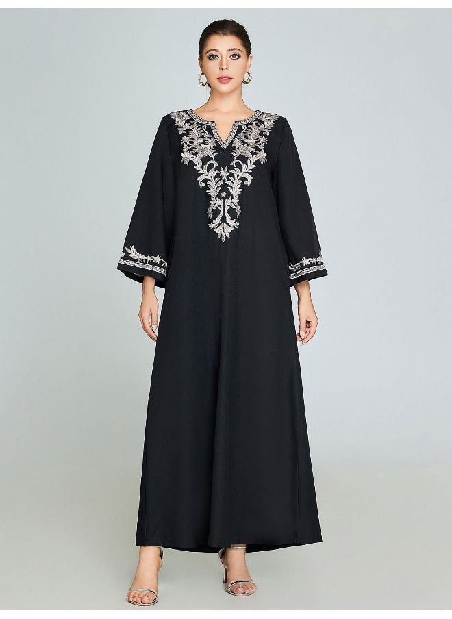 Elegant Handmade Embroidered Bell Sleeve Kaftan Robe