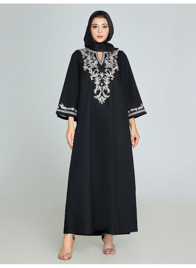 Elegant Handmade Embroidered Bell Sleeve Kaftan Robe