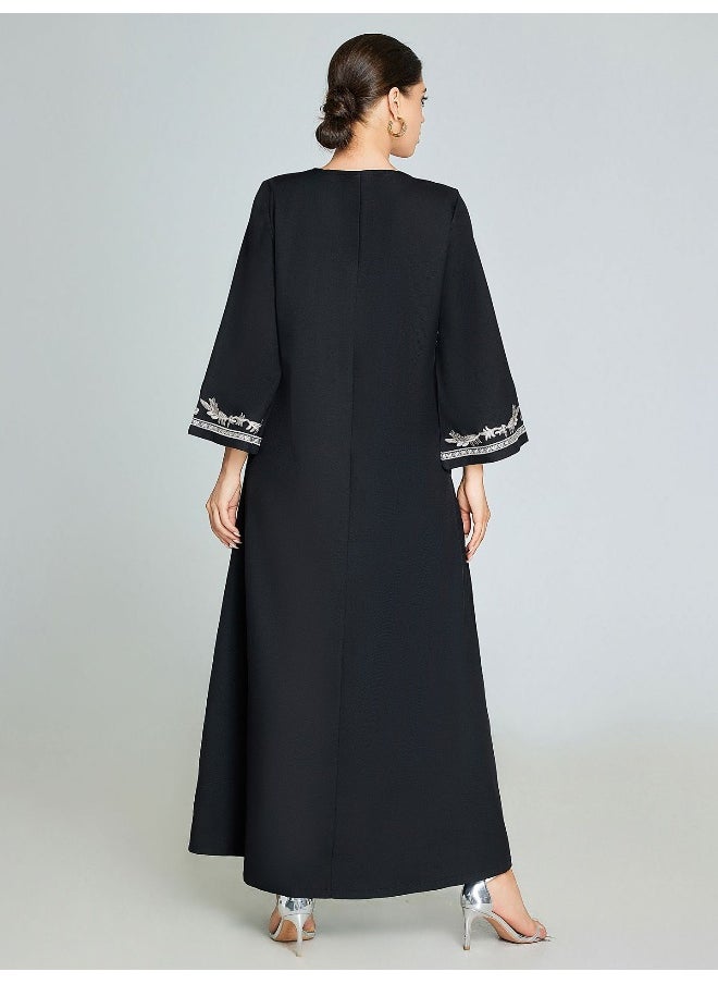 Elegant Handmade Embroidered Bell Sleeve Kaftan Robe